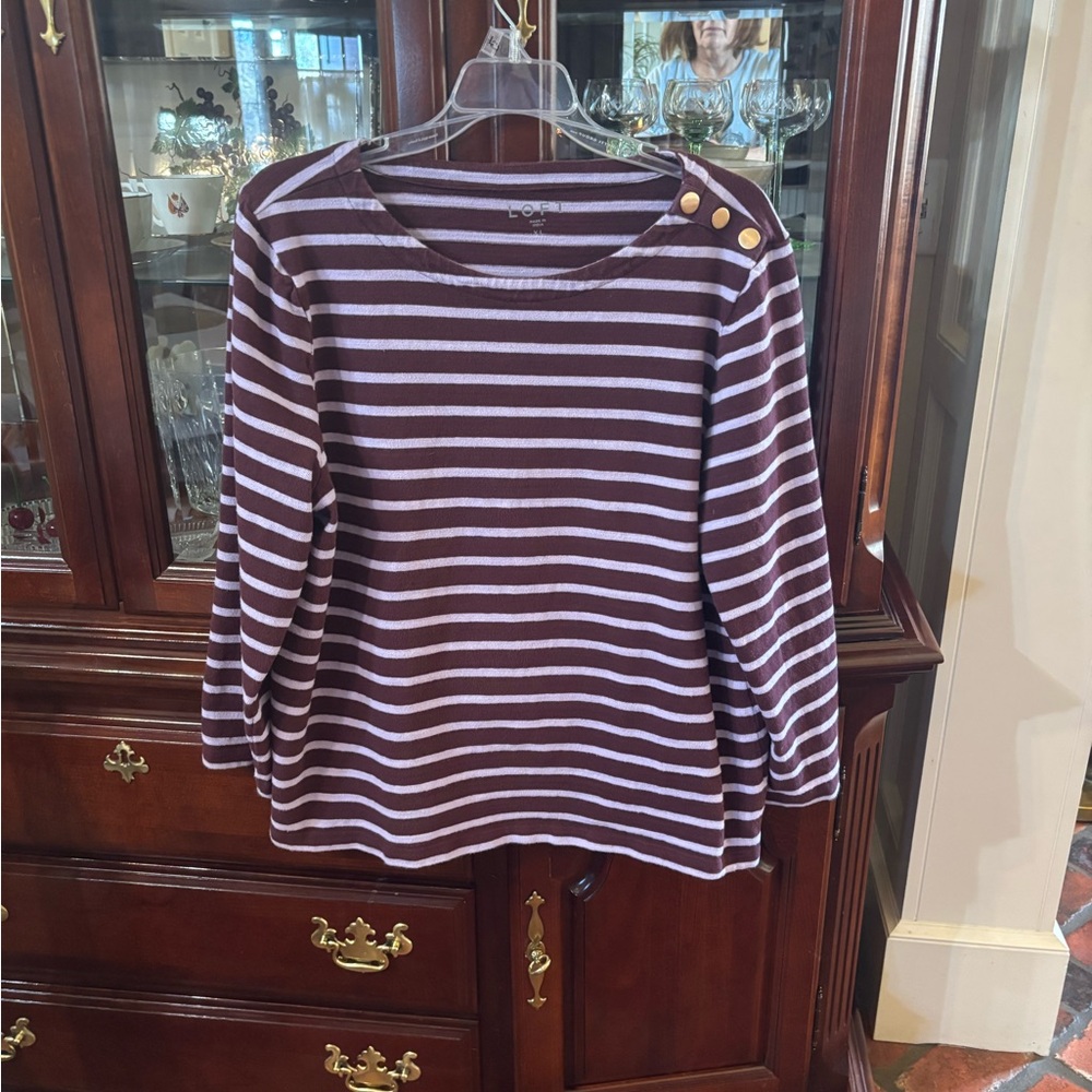 LOFT Purple and Maroon Striped Long Sleeve Sailor Top